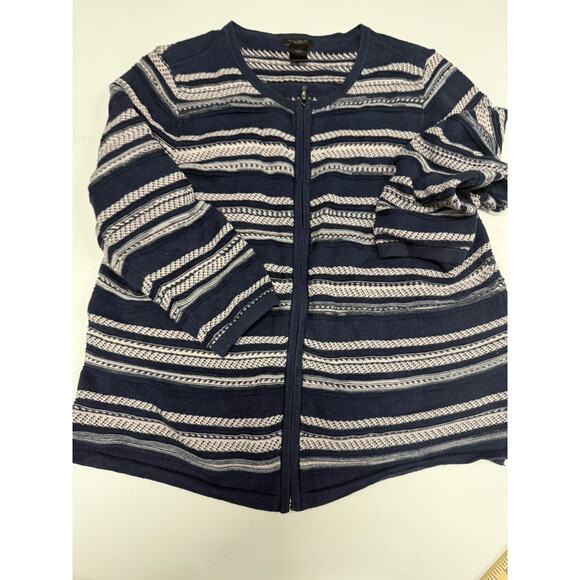 Ann Taylor Sweaters - Ann Taylor Factory Full Zip Cardigan Women’s Navy Stripe Sweater Size Large
